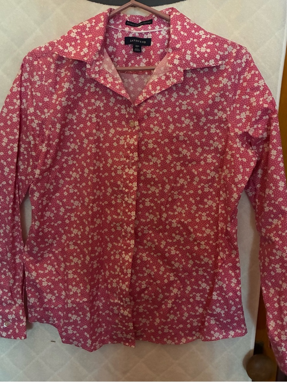 Lands' End Pink Floral Oxford Shirt